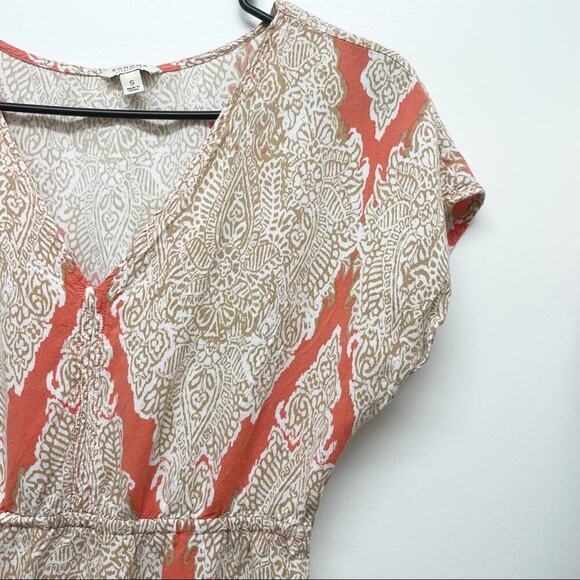 Sonoma Paisley Print Dress V-Neck Short Sleeve Casual Beige Orange‎ S - Picture 3 of 4
